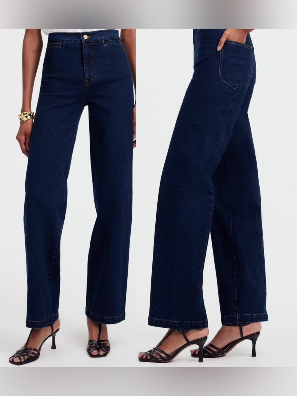 NEW Madewell Emmett Wide Leg High Rise Jeans Dark Indigo Denim Size 29